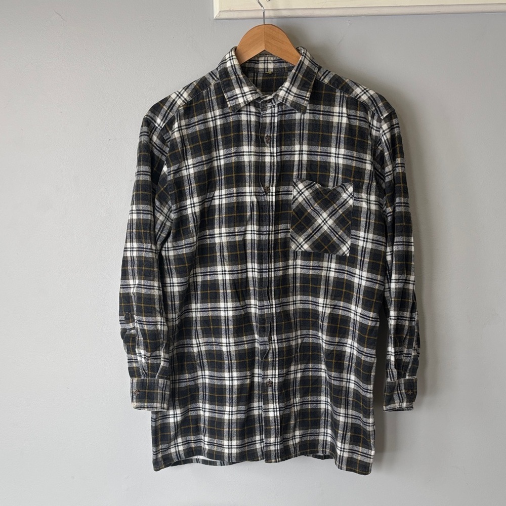 Vintage Plaid Flannel Button Down Shirt Cotton M Oversized Cabincore